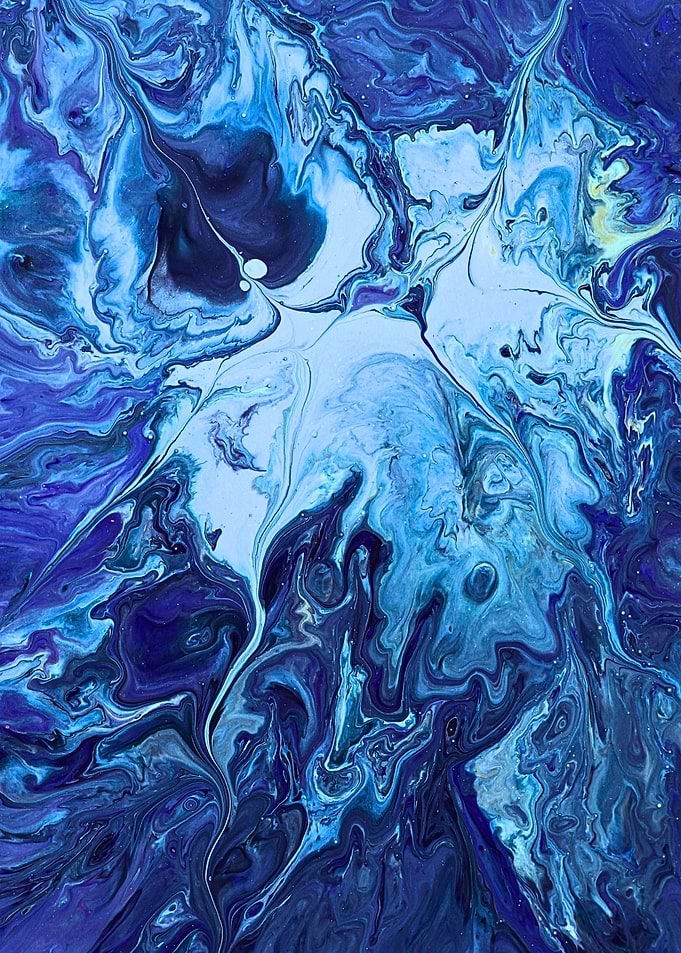 Abstract Blue Fluid Acrylic Pour Painting