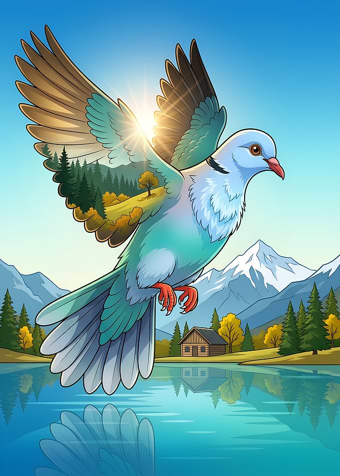 Dove Over Mountain Lake Nature