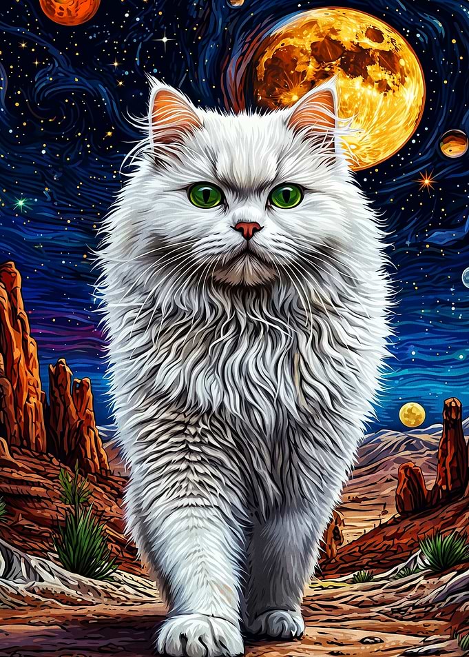 Cosmic Cat Space Moon Starry Art