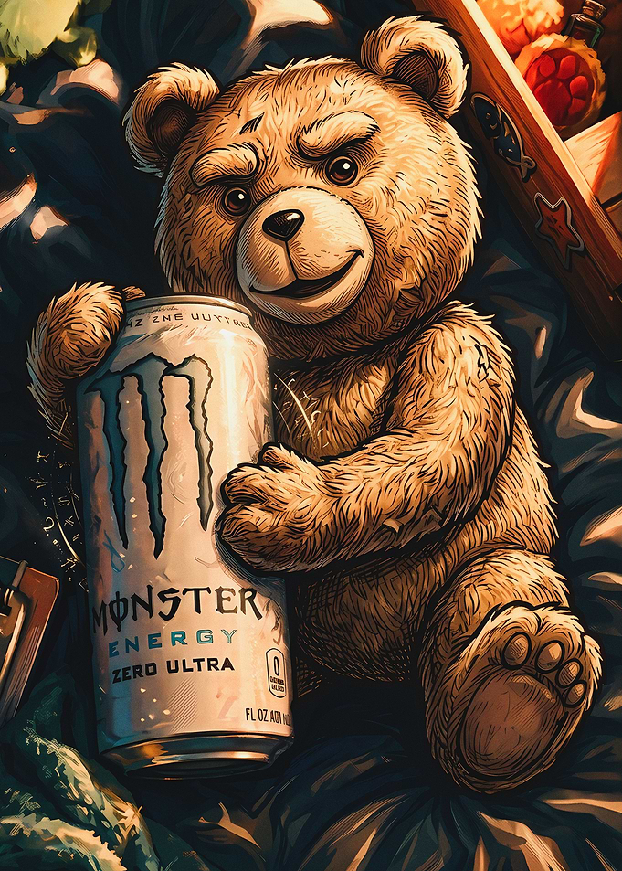 Ted Bear Holding Monster Energy Drink