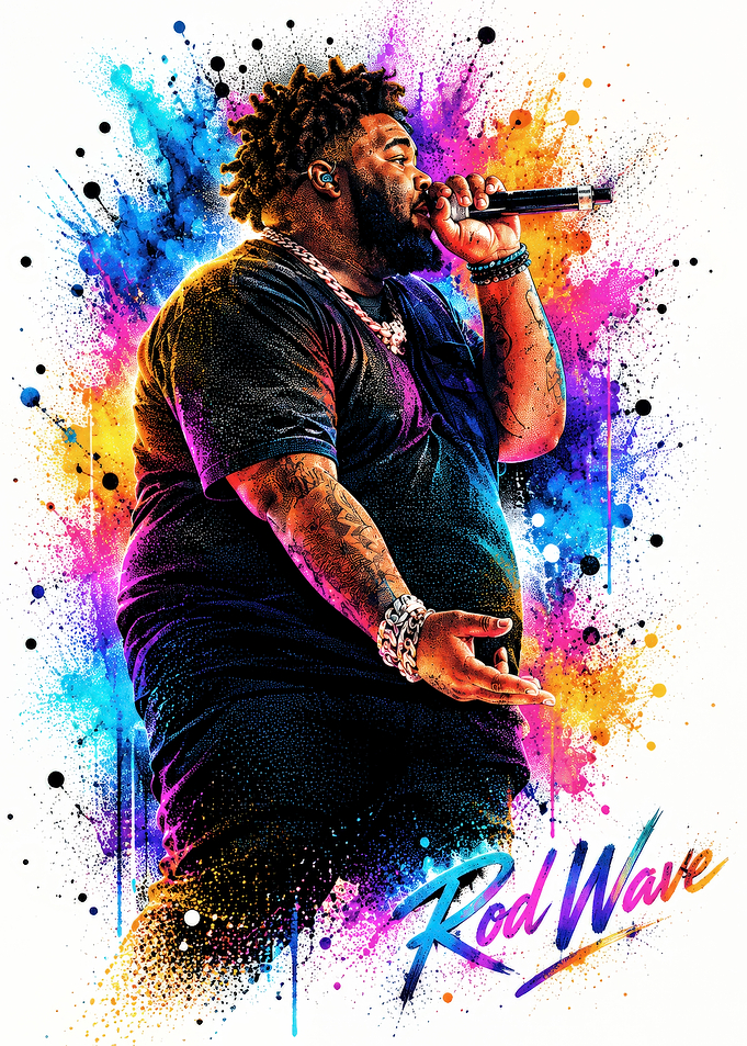 Rod Wave Colorful Splatter Art