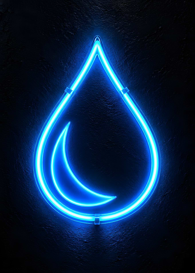 Blue Neon Water Drop Energy Sign