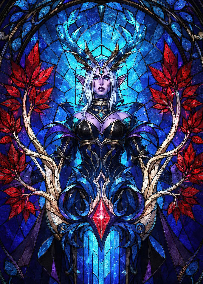 Stained Glass Elf Queen Fantasy Art