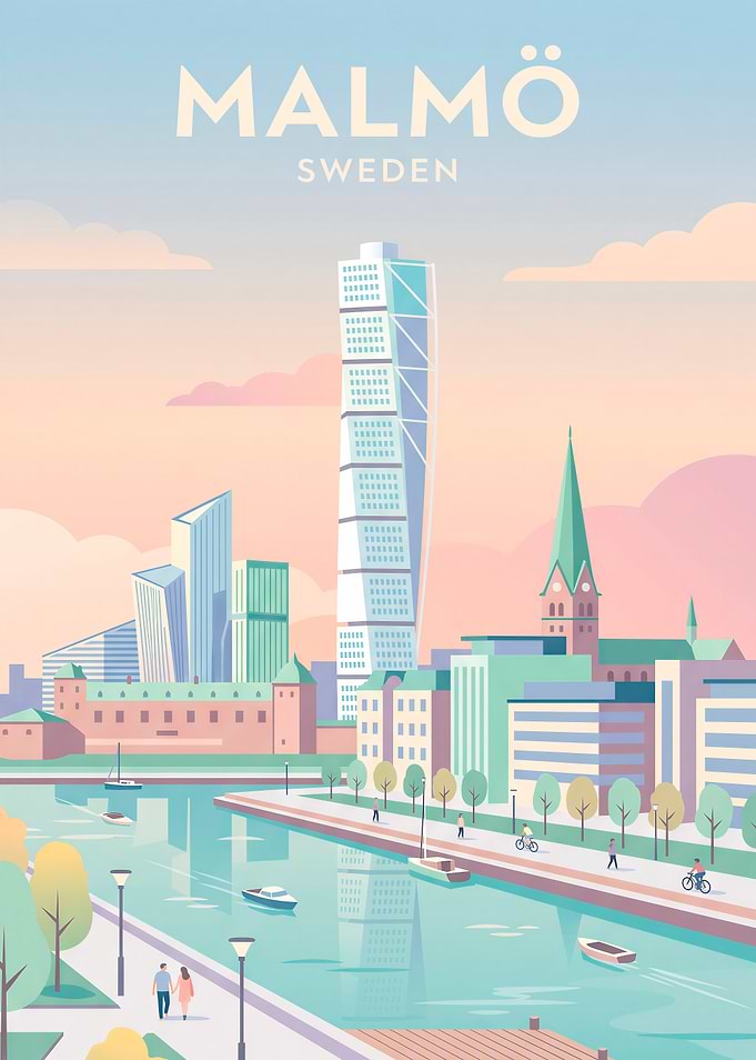 Malmö Sweden Cityscape Travel Poster