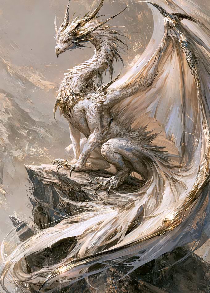 Majestic White and Gold Dragon
