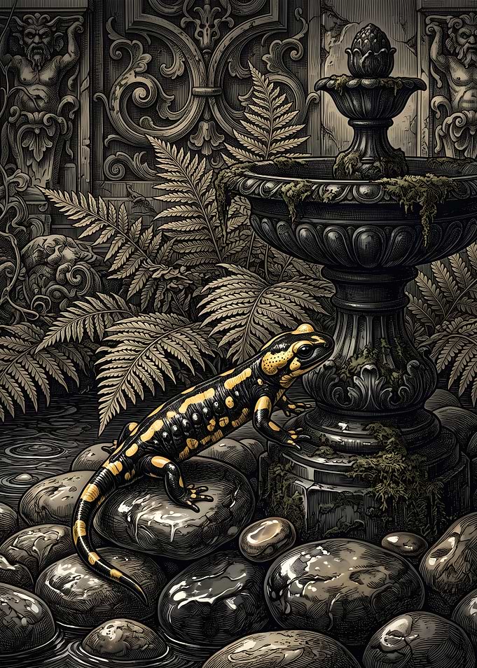 Fire Salamander by Antique Fountain