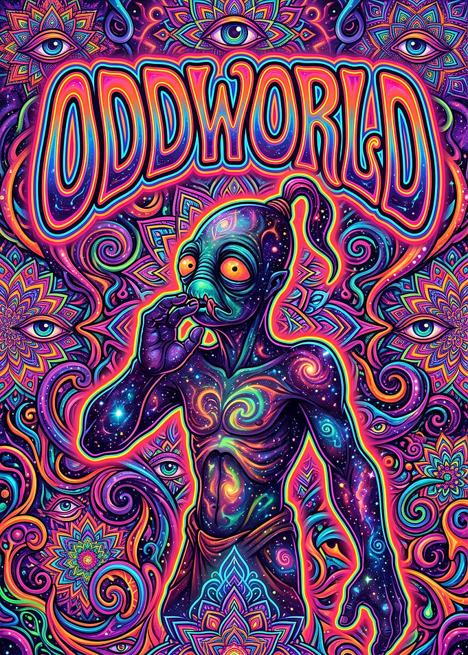 Psychedelic Oddworld Abe Cosmic Poster