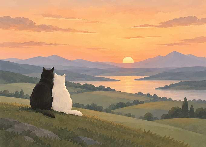 Black and White Cats Watching Sunset