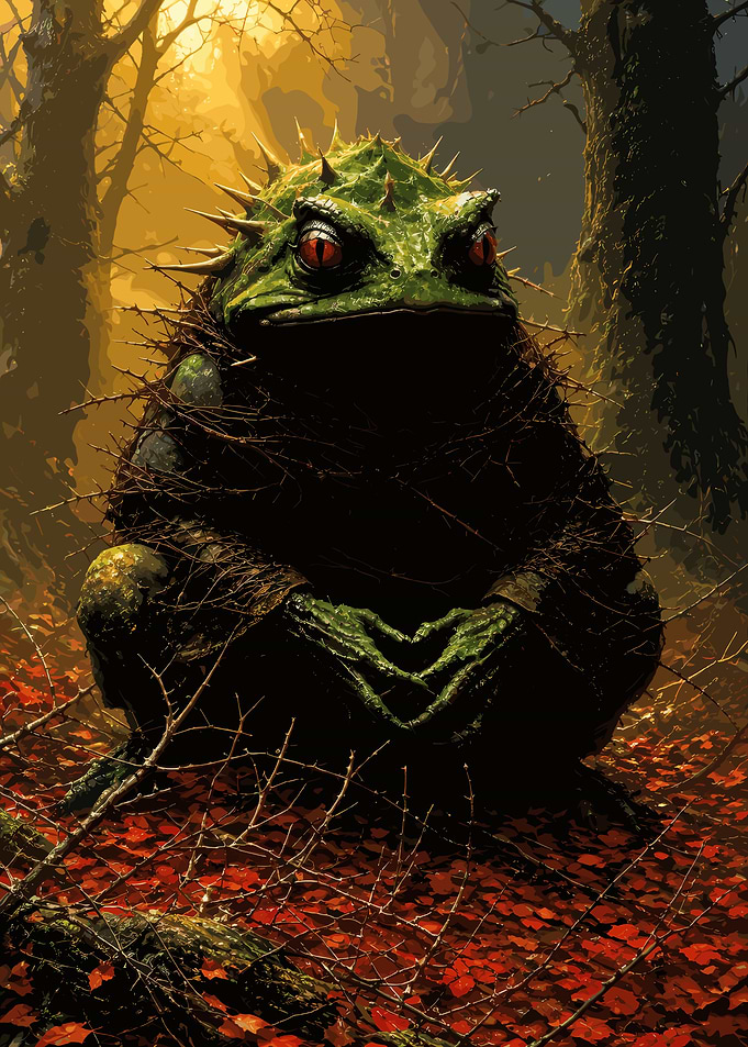 Spiky Toad Creature in Autumn Forest