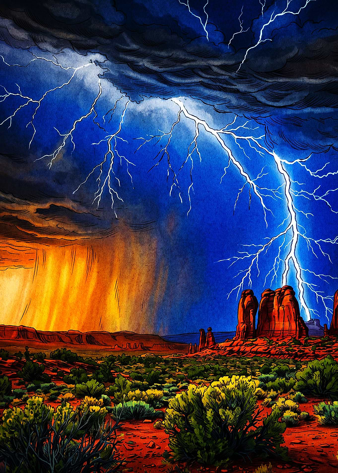 Desert Lightning Storm Over Monument Valley