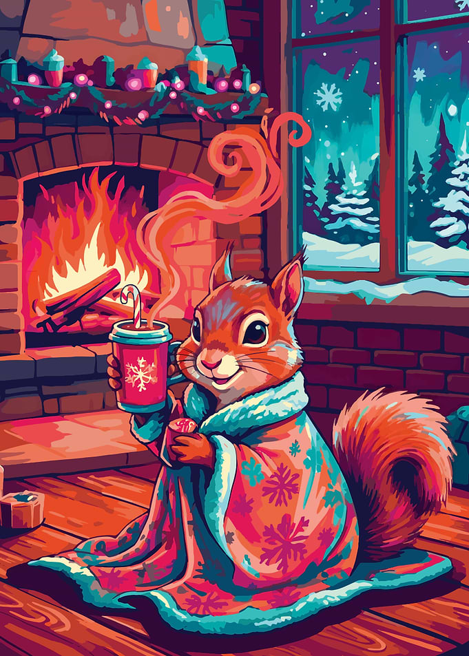 Cozy Squirrel Drinking Hot Cocoa