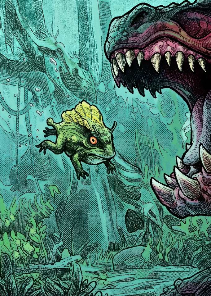Frog Facing a Giant Monster