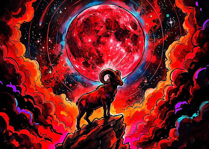 Aries Red Moon Cosmic Poster