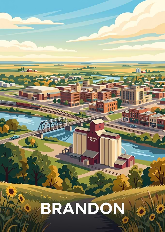 Vintage Style Brandon Cityscape Poster