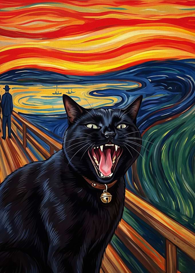 Black Cat Scream Art Poster
