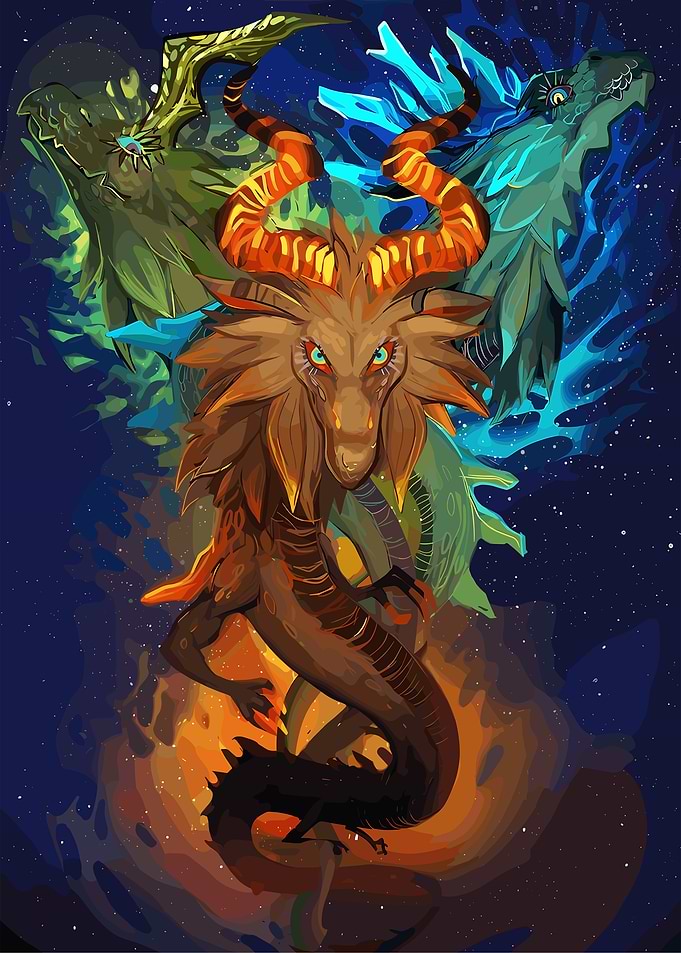 Three Elemental Dragons Illustration