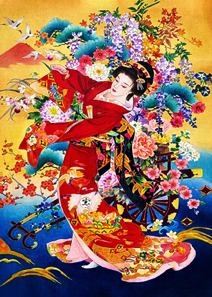 Traditional Japanese Geisha Floral Art