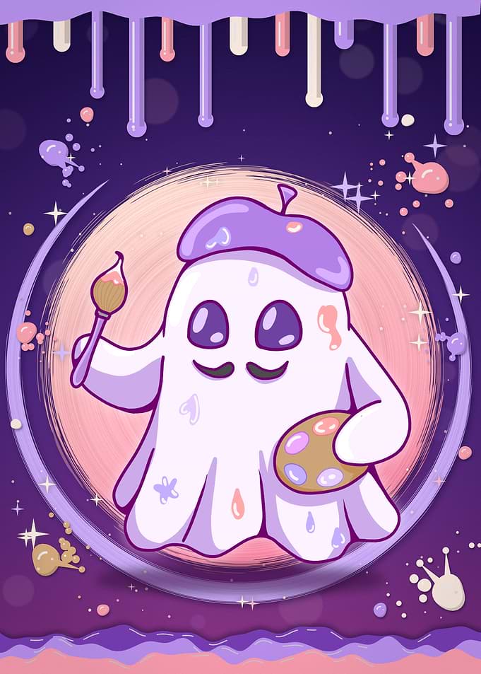Cute Artist Ghost Illustration