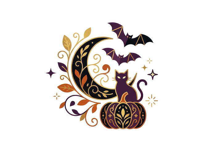 Halloween Cat and Pumpkin Illustration