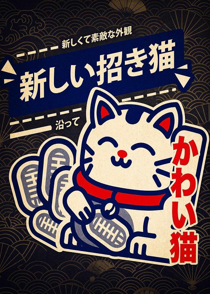 Modern Maneki-Neko Japanese Poster