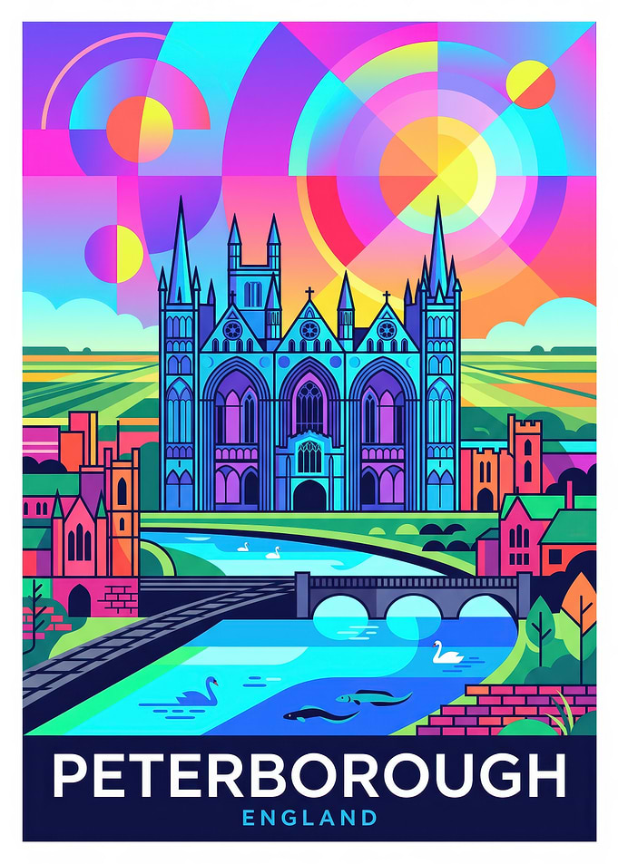 Vibrant Peterborough Cathedral Travel Poster