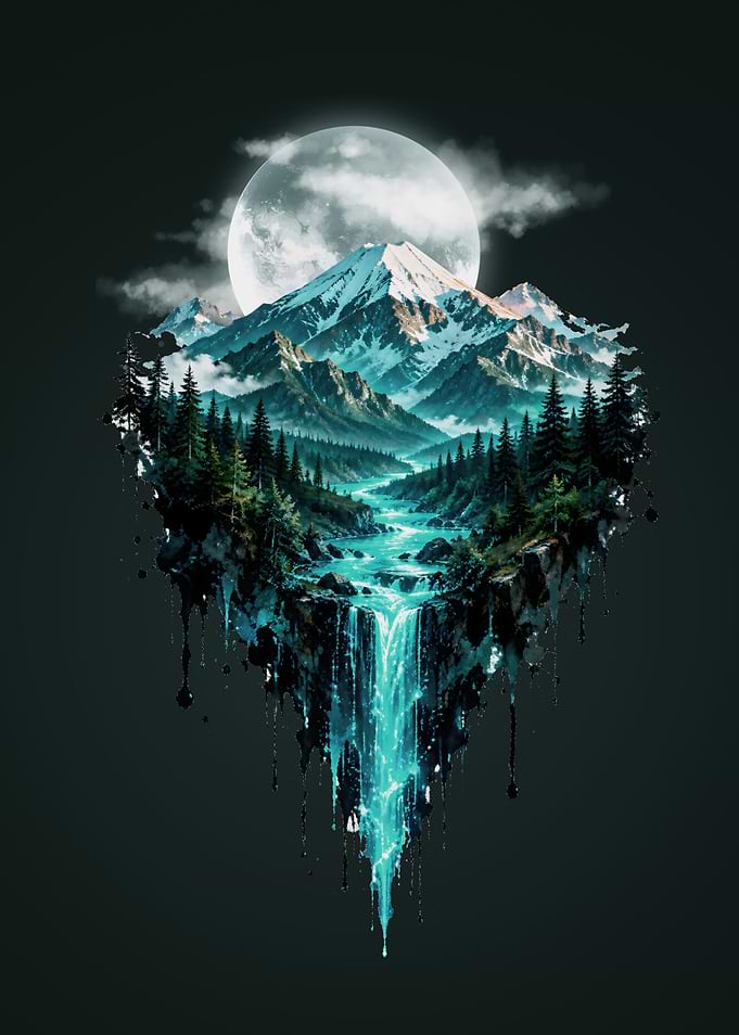 Floating Mountain Landscape with Waterfall
