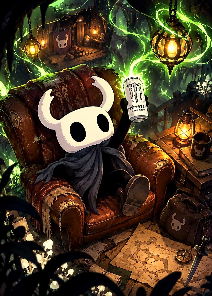 The Knight Relaxing with Monster Energy