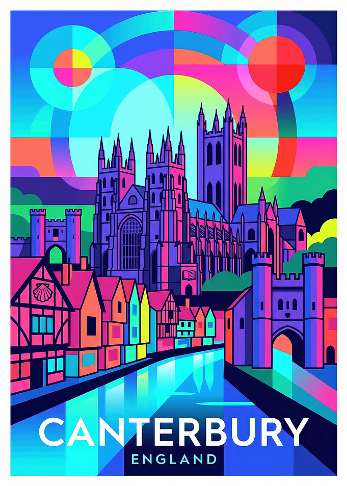 Canterbury England Vibrant Travel Poster