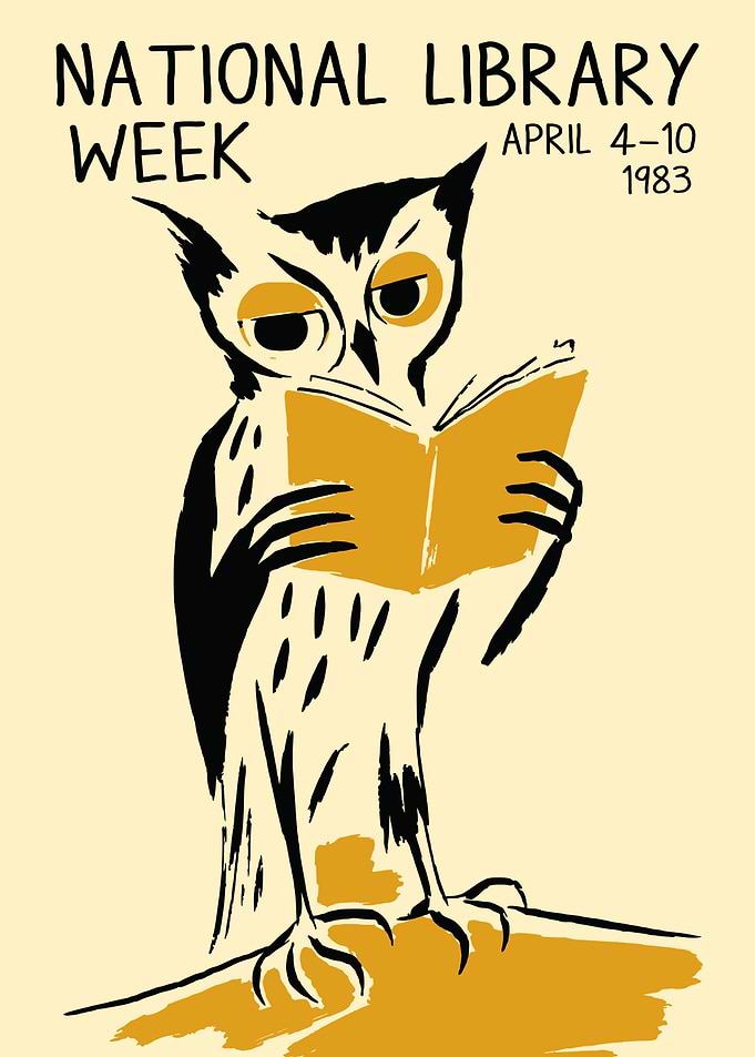 1983 National Library Week Owl Poster