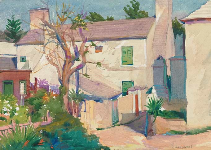 Watercolor Painting of a Quiet Courtyard