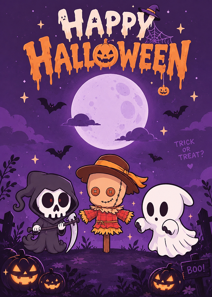 Cute Cartoon Halloween Characters Poster