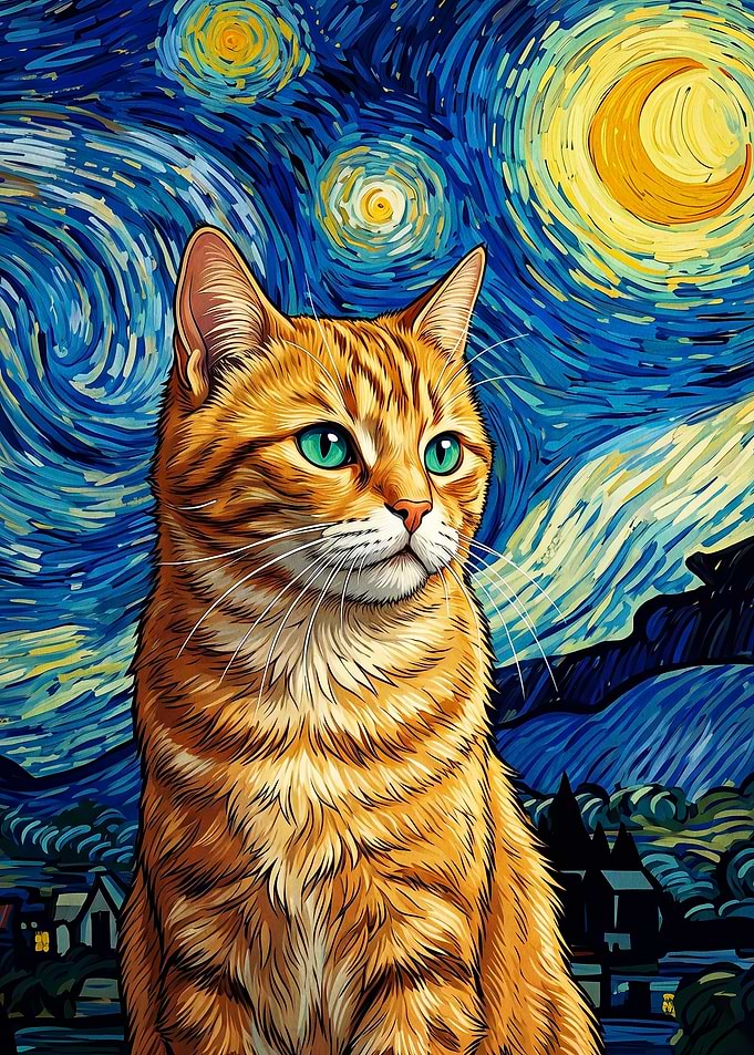 Ginger Cat Night Sky Art Poster