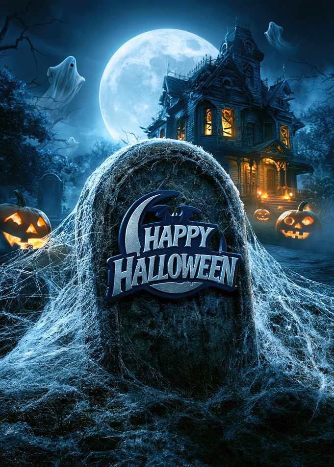 Spooky Happy Halloween Tombstone Scene