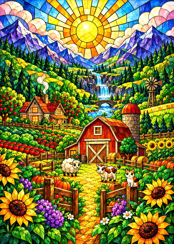 Stardew Valley Stained Glass Farm Landscape