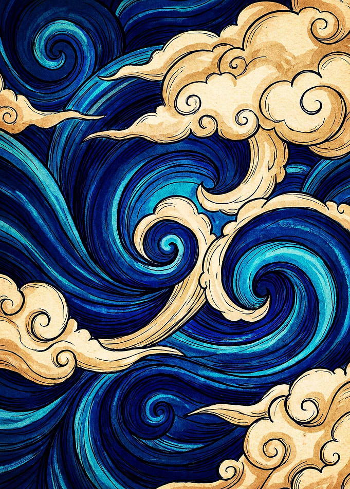 Traditional Japanese Style Swirling Waves