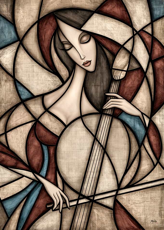 Cello Muse in Burgundy and Blue