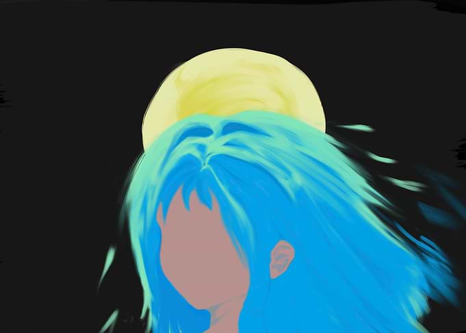 Minimalist Anime Girl with Blue Hair