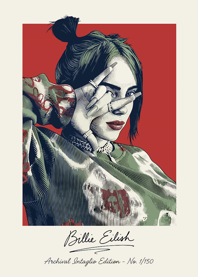 Billie Eilish Intaglio Style Portrait