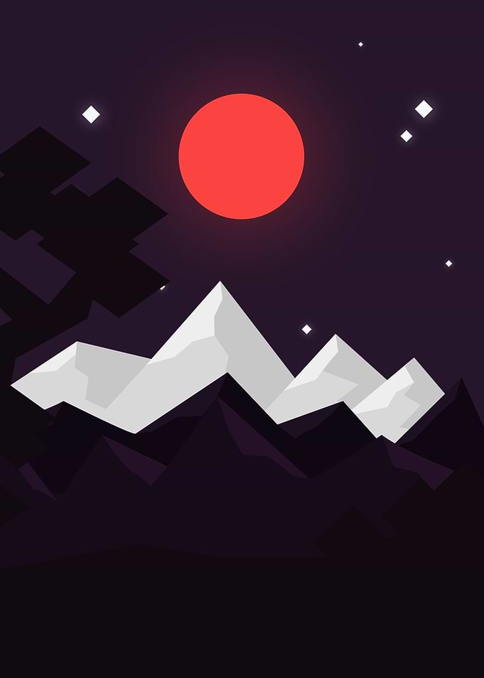 Mountain Landscape at Night With Moon
