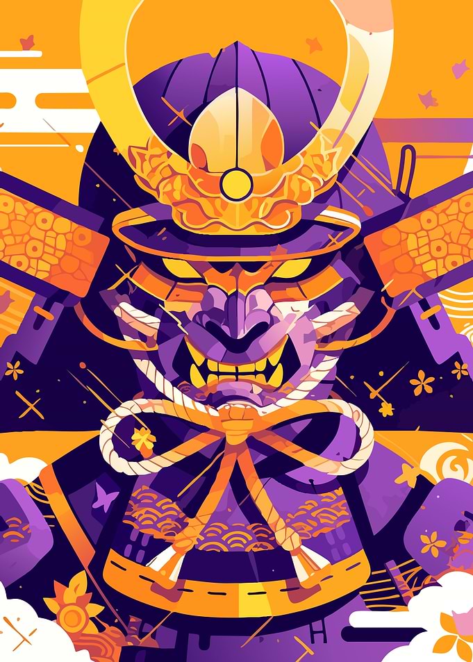 Stylized Purple and Orange Samurai Portrait