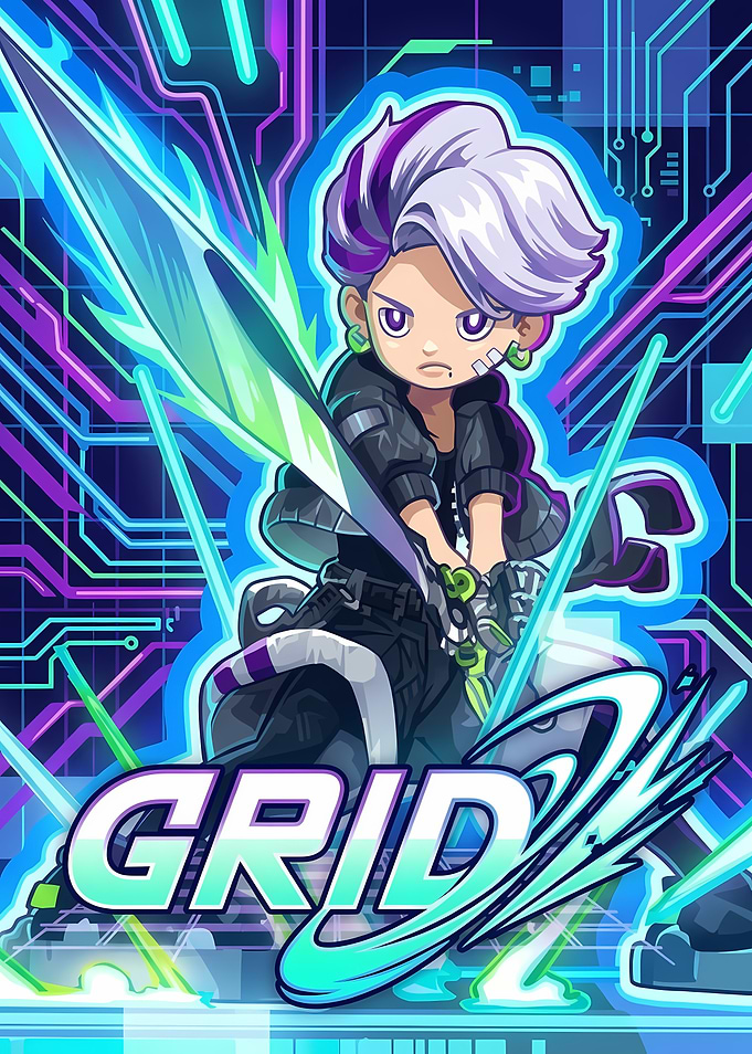 Grid Anime Style Character Illustration