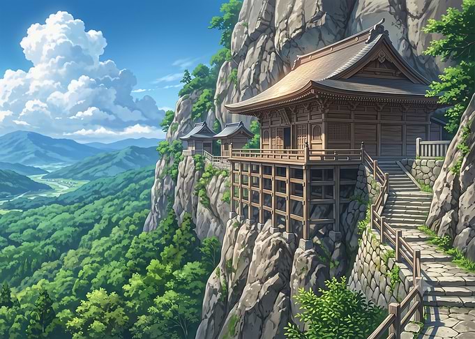 Traditional Japanese Temple on Cliffside