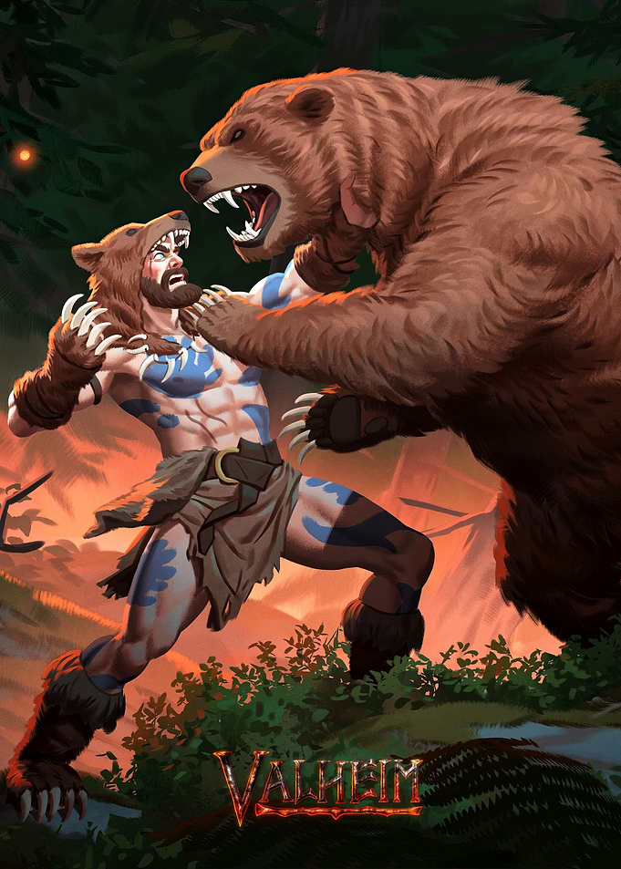 Valheim Viking Warrior Fighting Bear