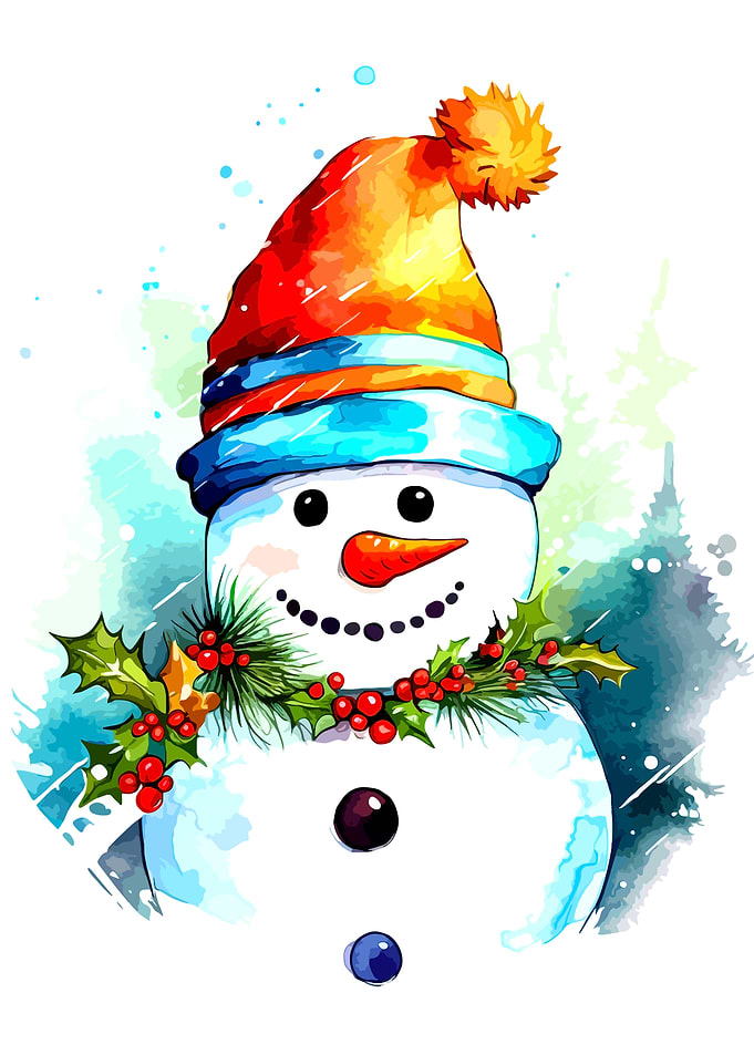 Watercolor Christmas Snowman Illustration