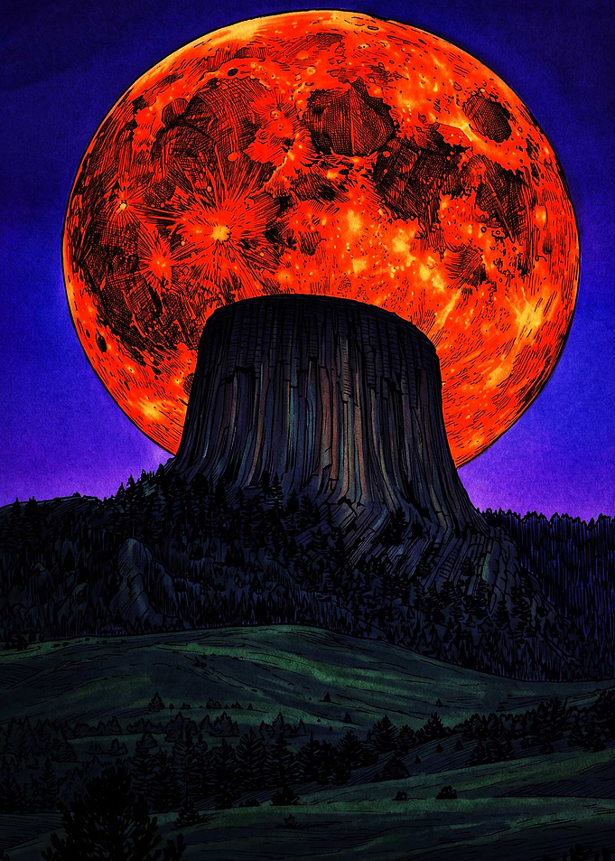 Devils Tower Under Blood Moon