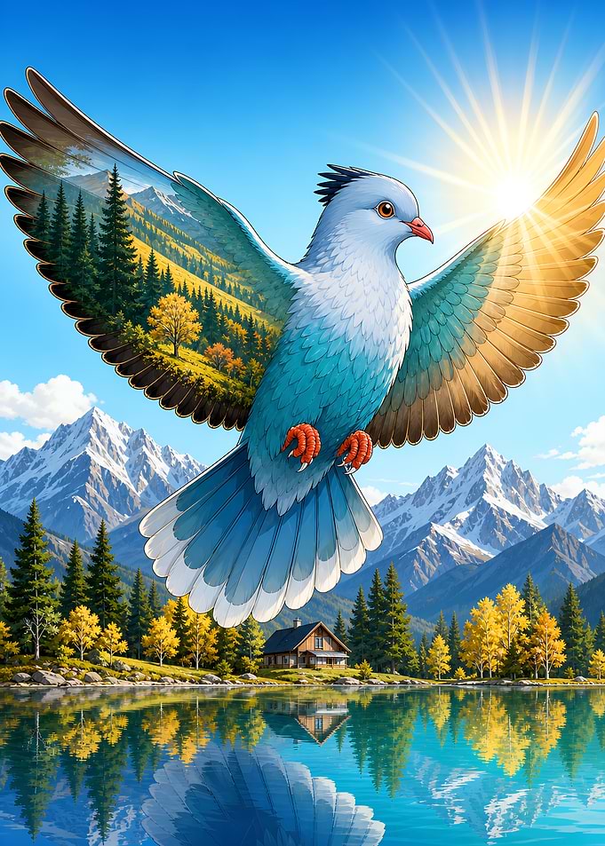 Dove Bird Over Mountain Lake Nature
