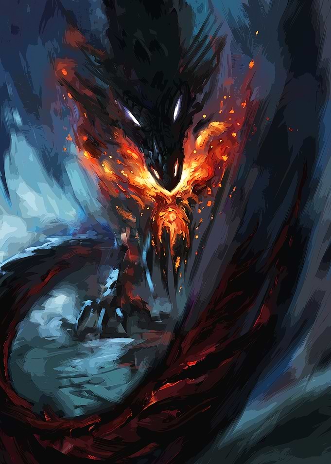 Fiery Dark Dragon Fantasy Art