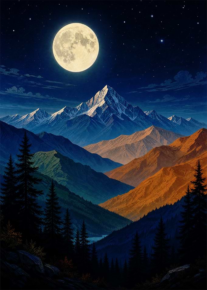 Mountain Landscape with Moon