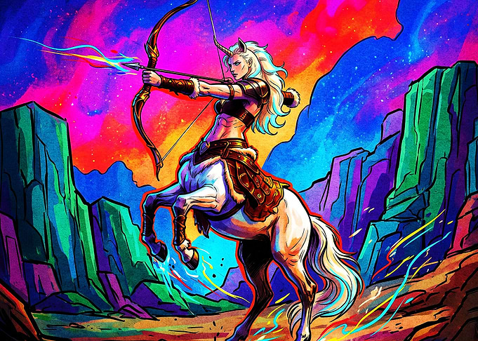 Unicorn Centaur Archer Neon Poster