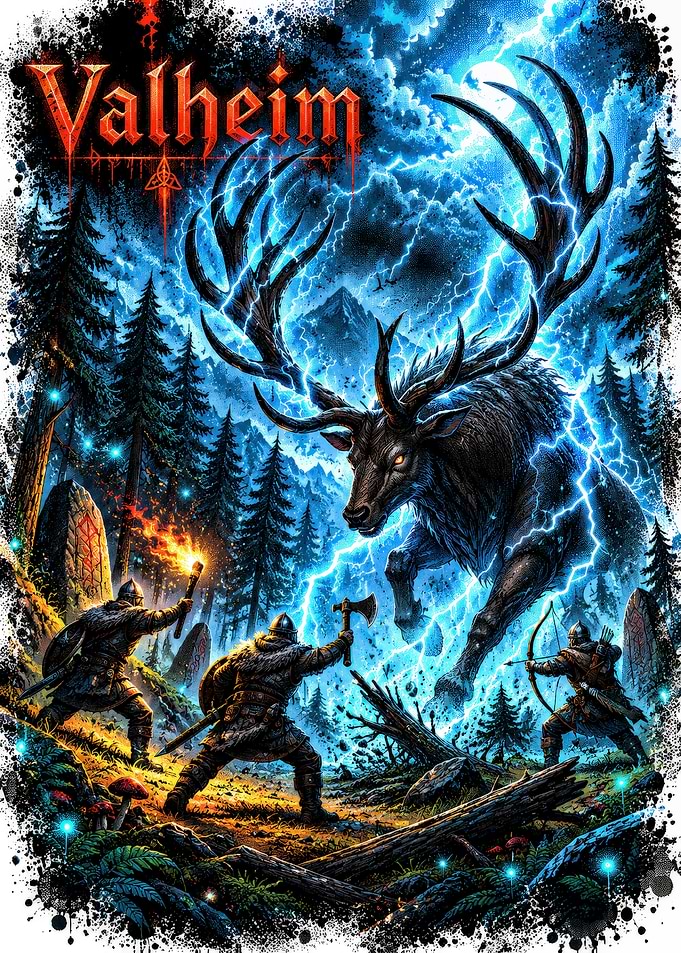 Valheim Eikthyr Boss Battle Illustration